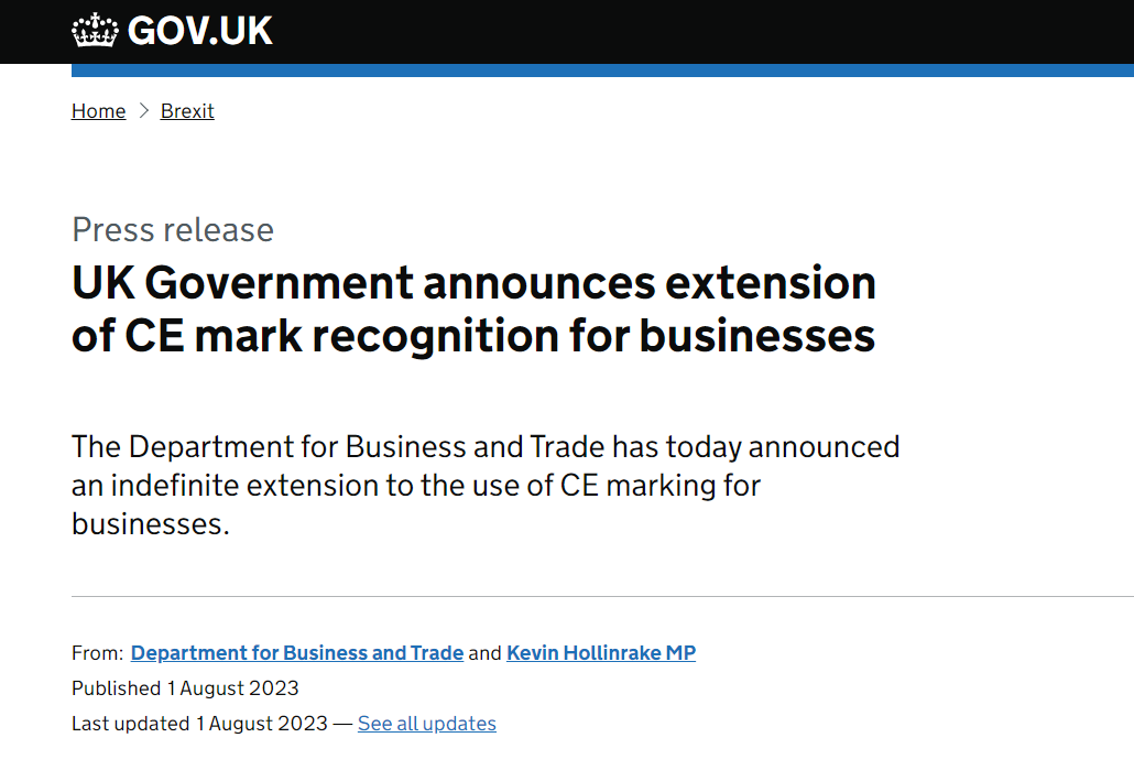 法规动态 | 英国UKCA宣布这18类产品将无限期延长CE标志使用（附官方链接）(图1)